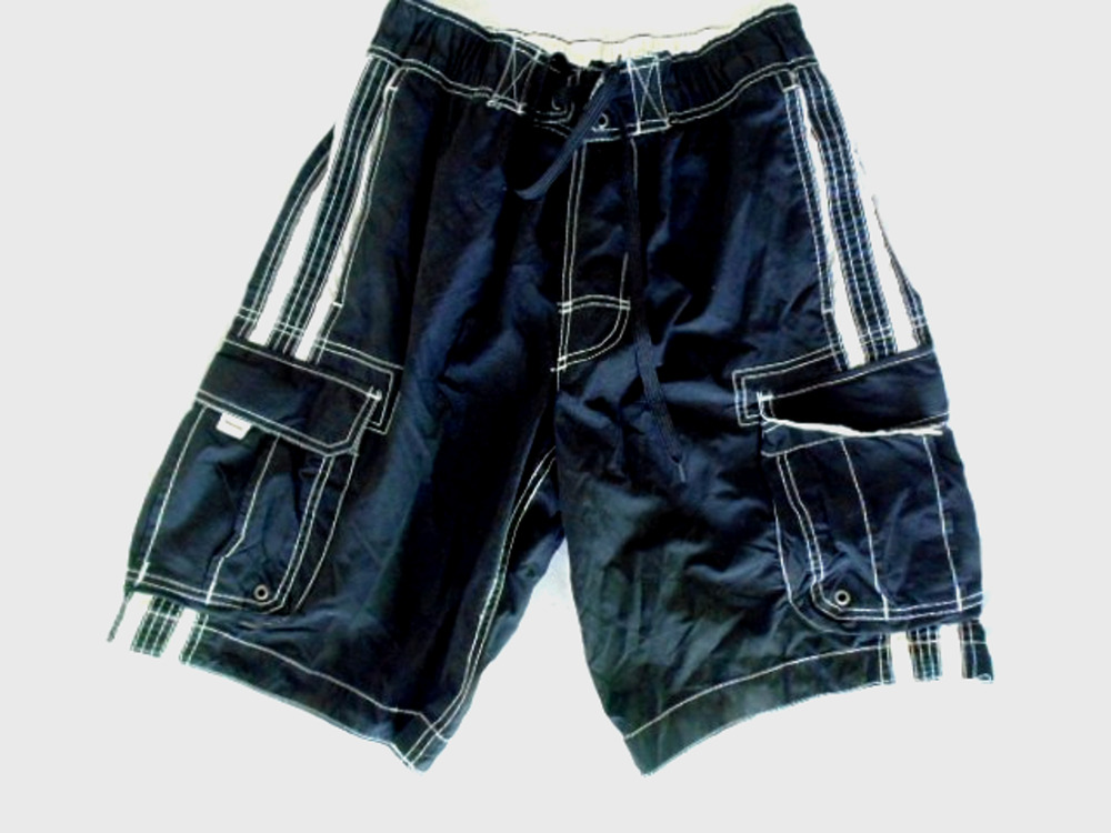 Vtg 80s Arizona Men's Medium Swim Trunk Classic Cargo Style Crisp Black White